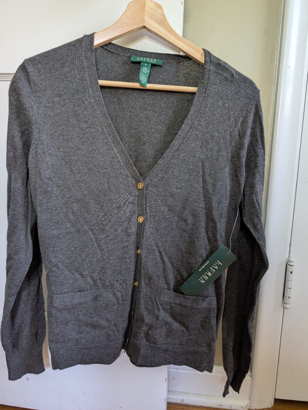 NWT Wool And Cashmere Lauren Ralph Lauren Charcoal Cardigan Women Size S